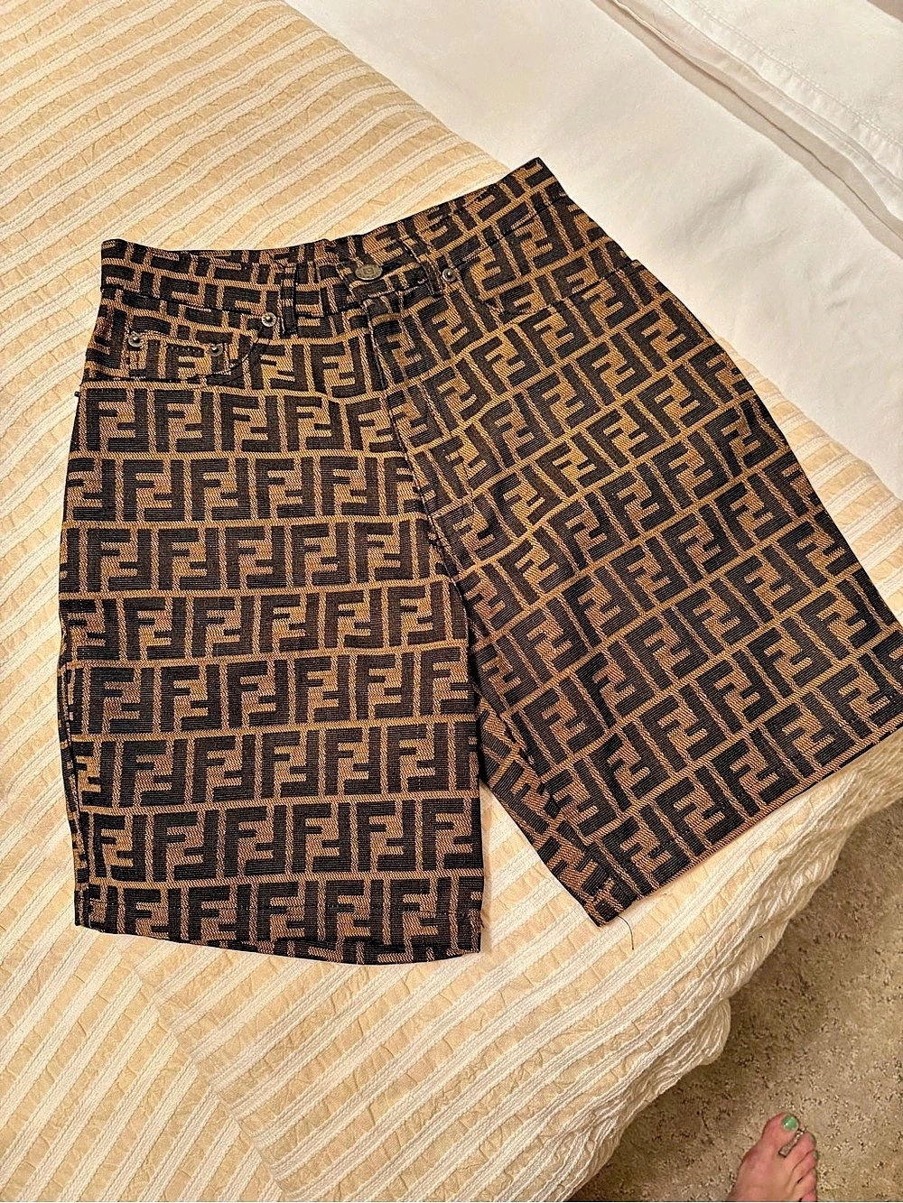 FENDI Monogram Shorts Waist Logo Shorts in Brown XS